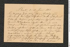Nachlass Franz Steindachner, Postkarte von K. Möbius an Franz Steindachner (13.01.1882), Inv.Nr. 343.01, Seite 2